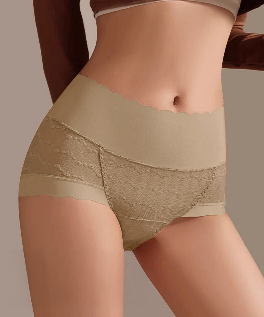 エロ下着 深履き総レース透け感ハイウエストショーツ