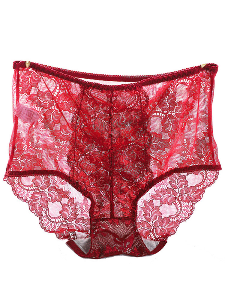エロ下着 花柄刺繍総レースハイウエストショーツ
