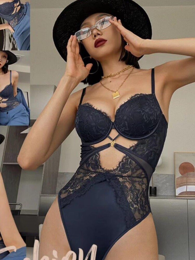 エロ下着 クロスベルト透け感レースボディスーツ