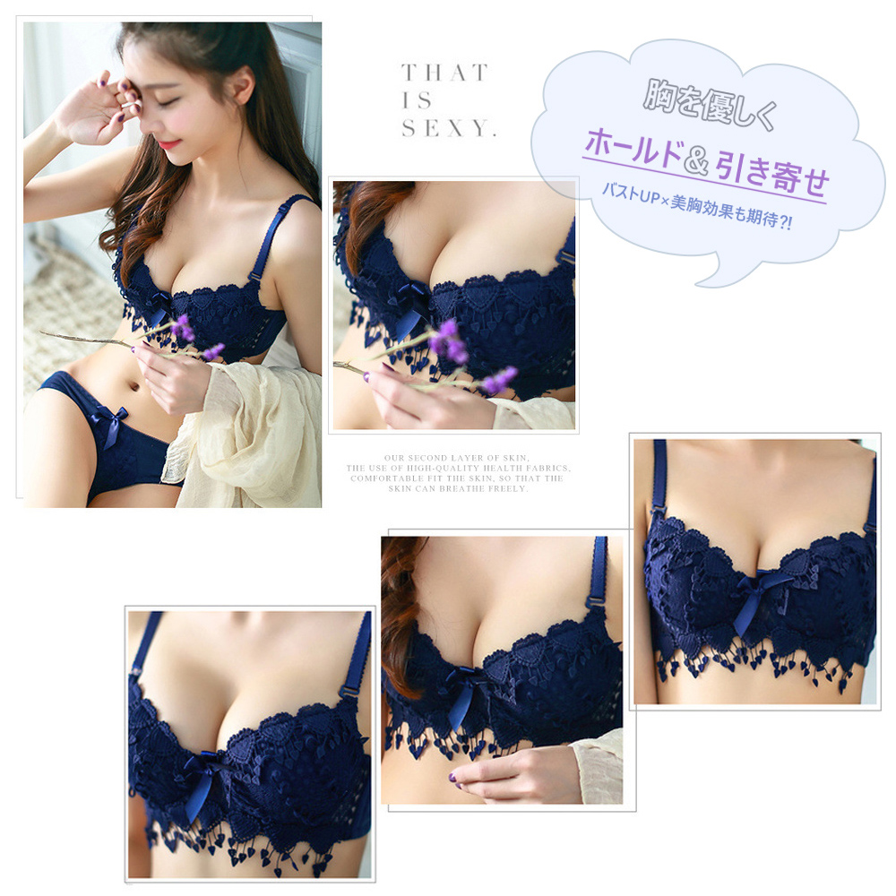 エロ下着 刺繍レース ブラ＆ショーツセット 谷間メイク 下着セット