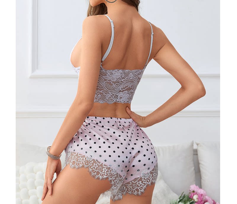 エロ下着 透け感総レースと水玉模様のブラ＆ショーツセット