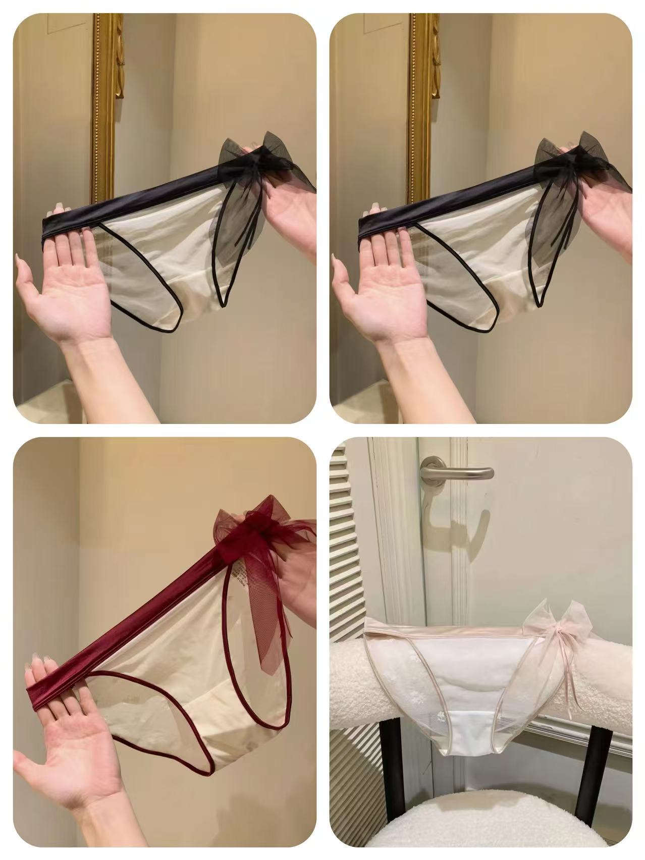 エロ下着 透けメッシュリボン付きセクシーショーツ