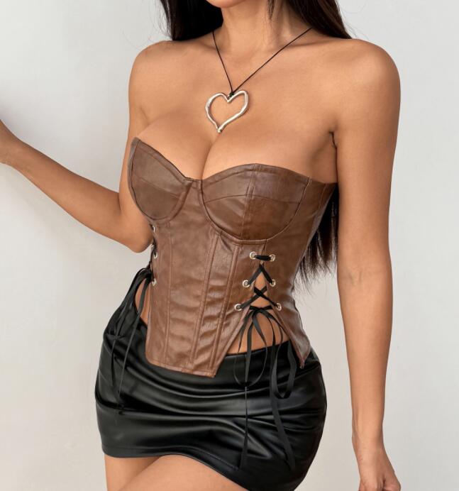 エロ下着 編み上げ革調ブラビスチェ オフショルダー