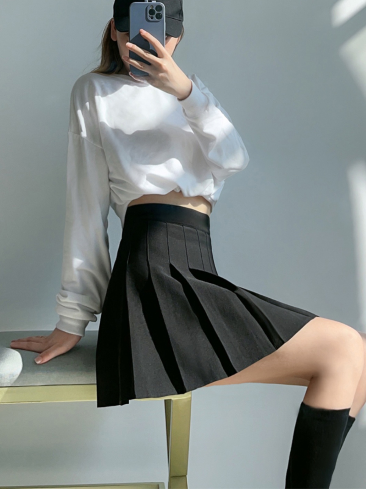 黒 スカート シンプル プリーツスカート 制服風