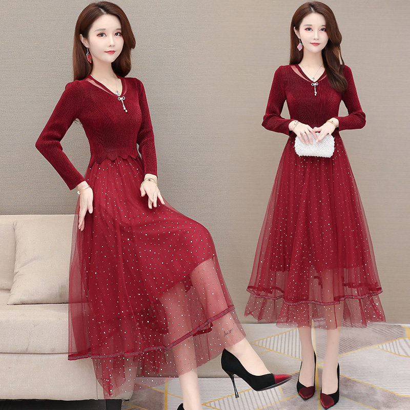 キャバドレス 星空ラメチュールロング丈長袖キャバドレス