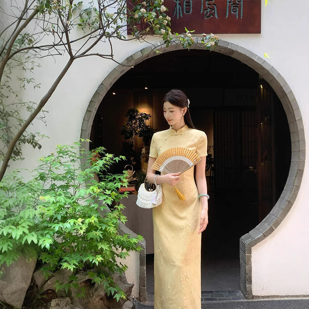 キャバドレス 新作チャイナドレス 上品ロング丈ワンピース 全2色展開