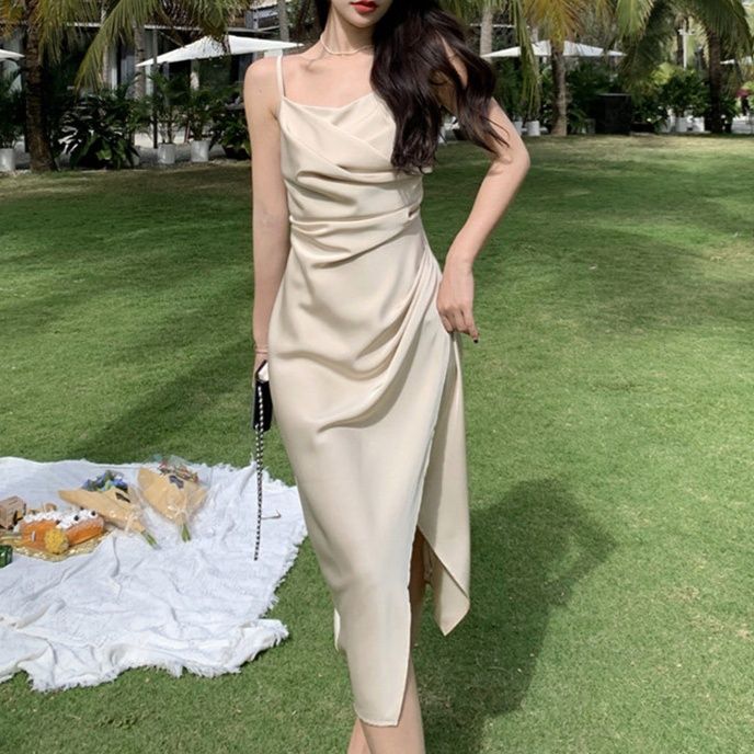 キャバドレス サイドドレープキャミソールロングドレス