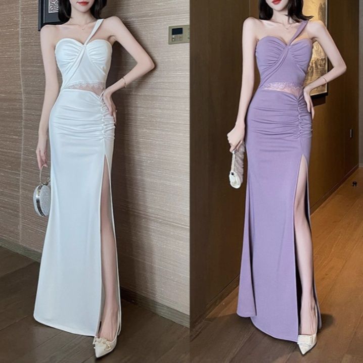 キャバドレス ワンショルダーツイストビスチェロングドレス