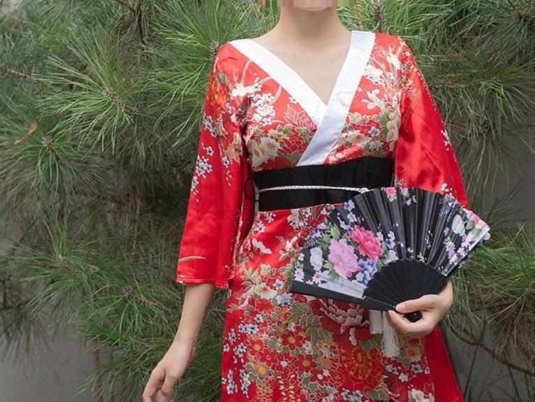 花魁風牡丹柄着物ミニキャバドレス帯付き