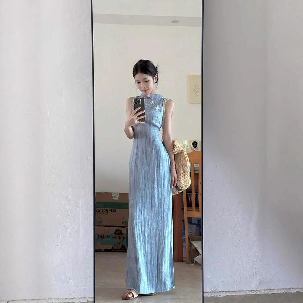 改良チャイナ風ロングドレス キャバドレス ノースリーブ