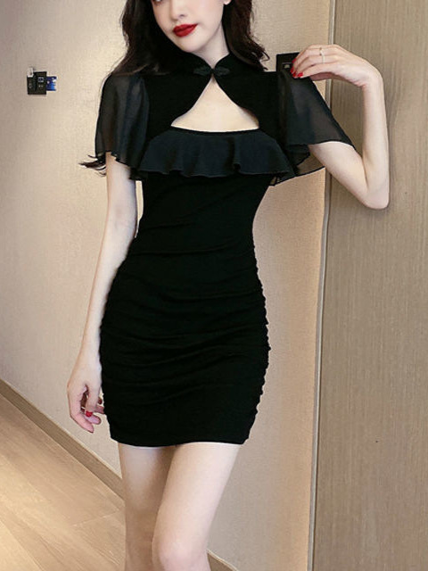 キャバドレス レディース チャイナ風 セクシー ワンピース 黒