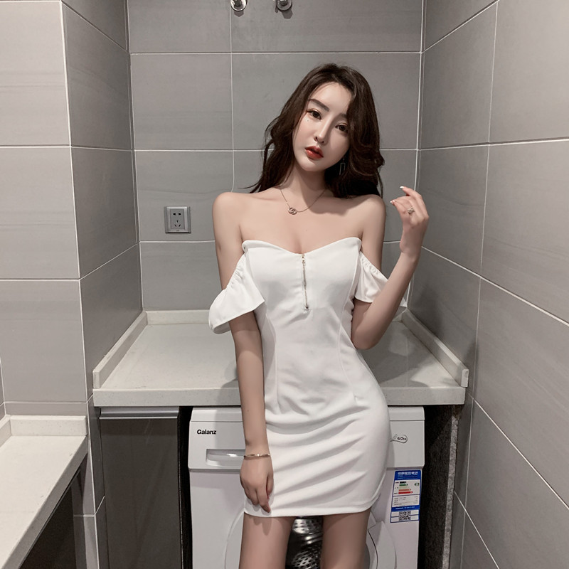 キャバドレス フリル袖オフショルダータイトミニドレス