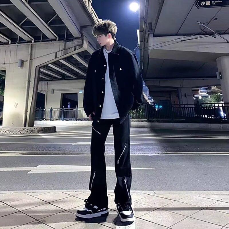 Y2Kファッション ジッパーフレアデニムパンツ