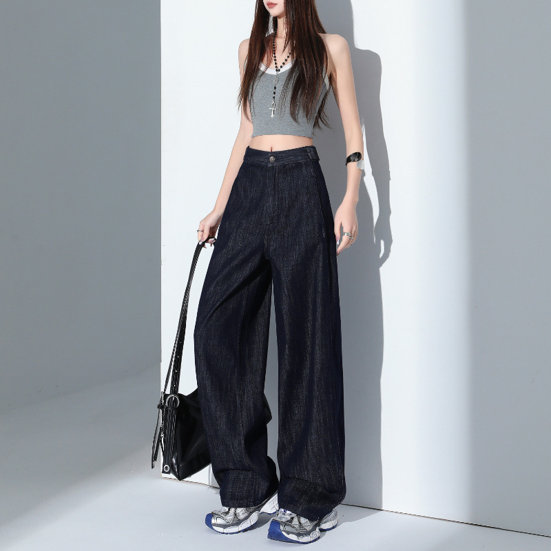 Y2Kファッション 高腰シルエット鎌型デニムパンツ