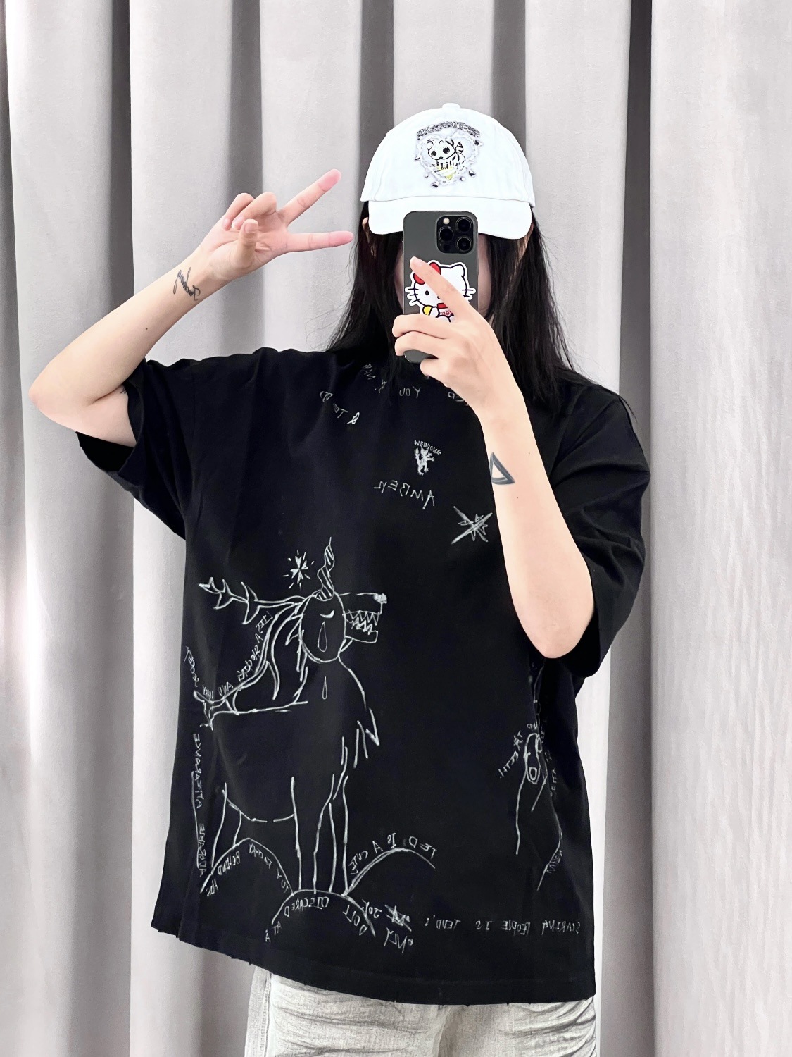 Y2Kファッション クマ柄プリントゆったり半袖Tシャツ