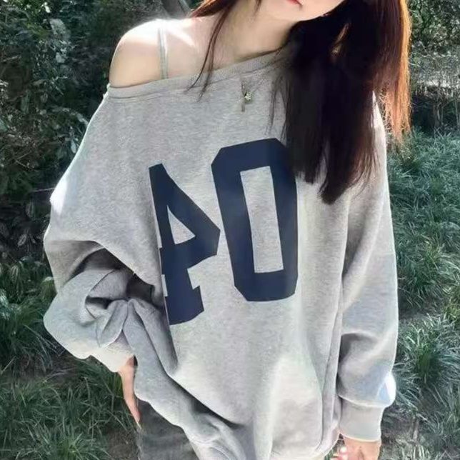 Y2Kファッション オフショルダーゆったりニット