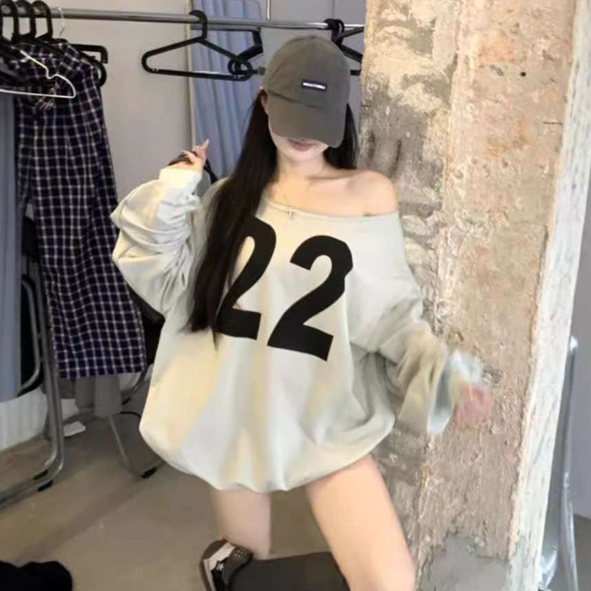 Y2Kファッション 数字プリント オーバーサイズ スウェット