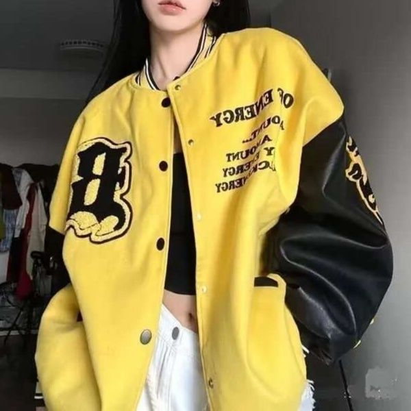 Y2Kファッション レトロポップ バーシティジャケット