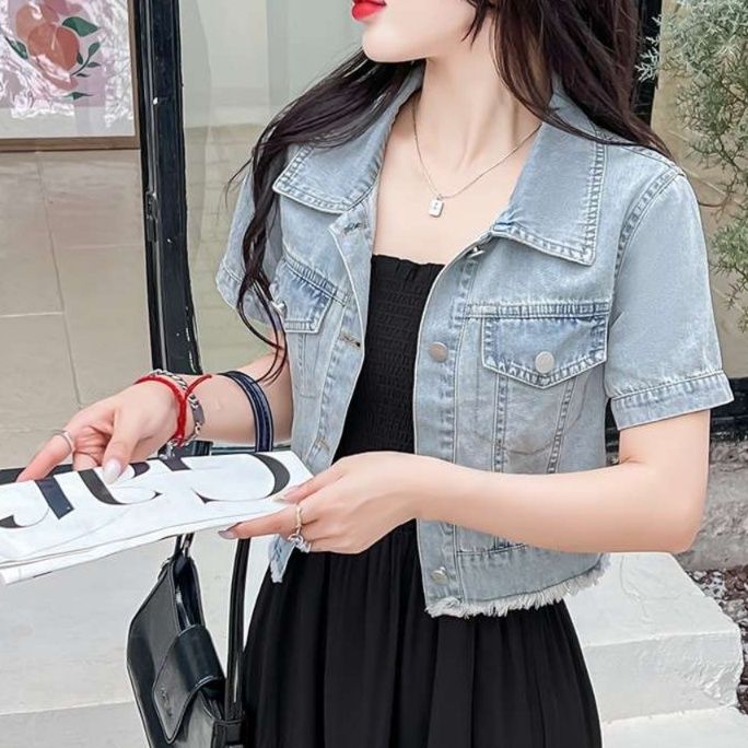 Y2Kファッション デニムクロップドジャケット