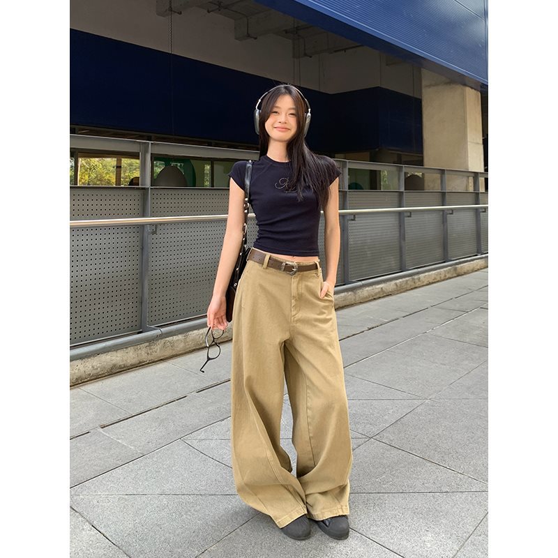 Y2Kファッション ハイウエストワイドデニムパンツ