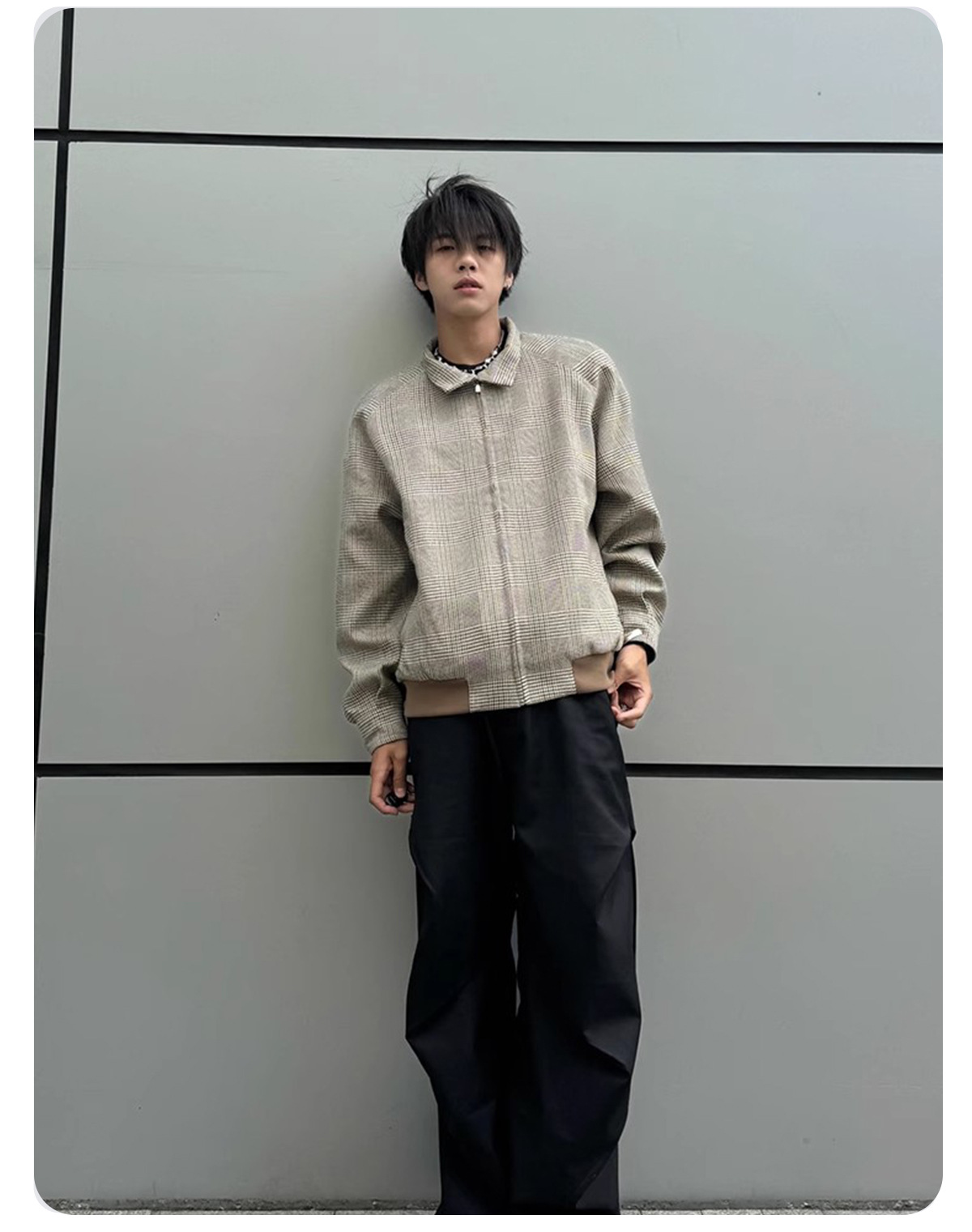 Y2Kファッション 千鳥格子ハリントンジャケット