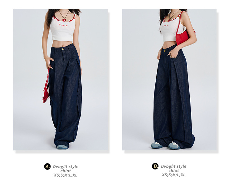 Y2Kファッション レトロ風ハイウエストワイドデニムパンツ
