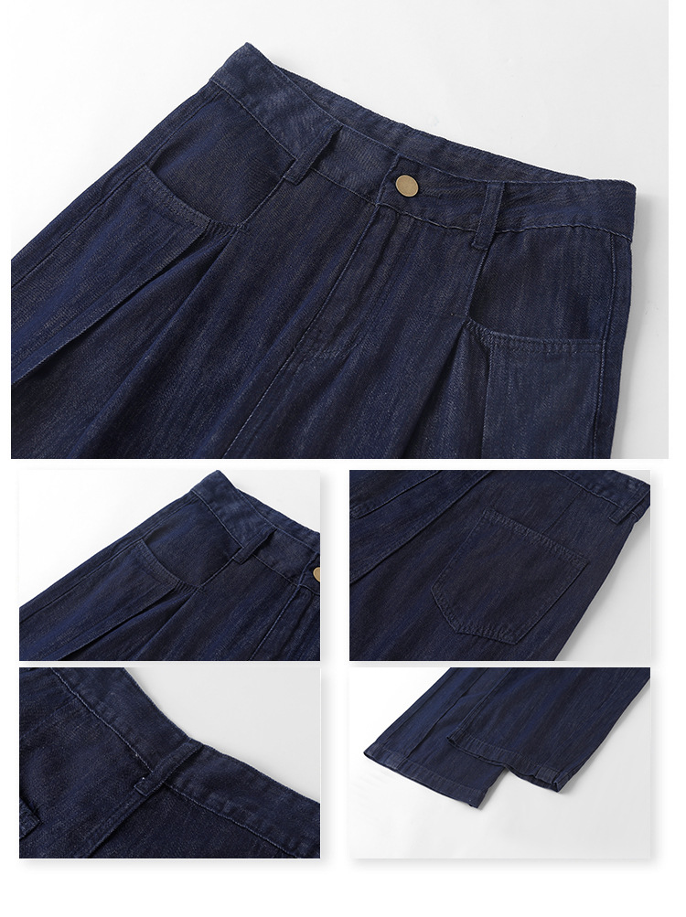 Y2Kファッション ハイウエスト薄手ワイドデニムパンツ