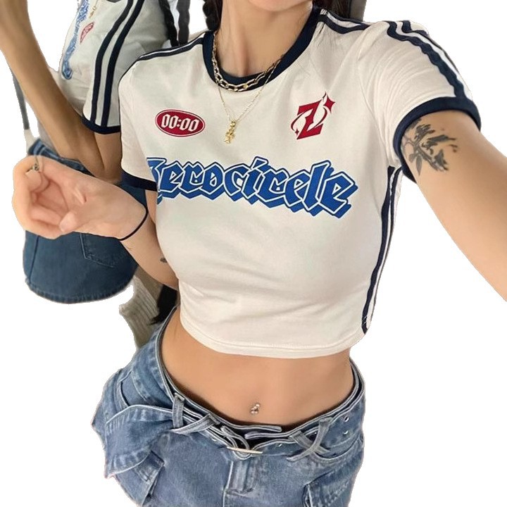 Y2Kファッション ストリート風ロゴプリントクロップド丈Tシャツ