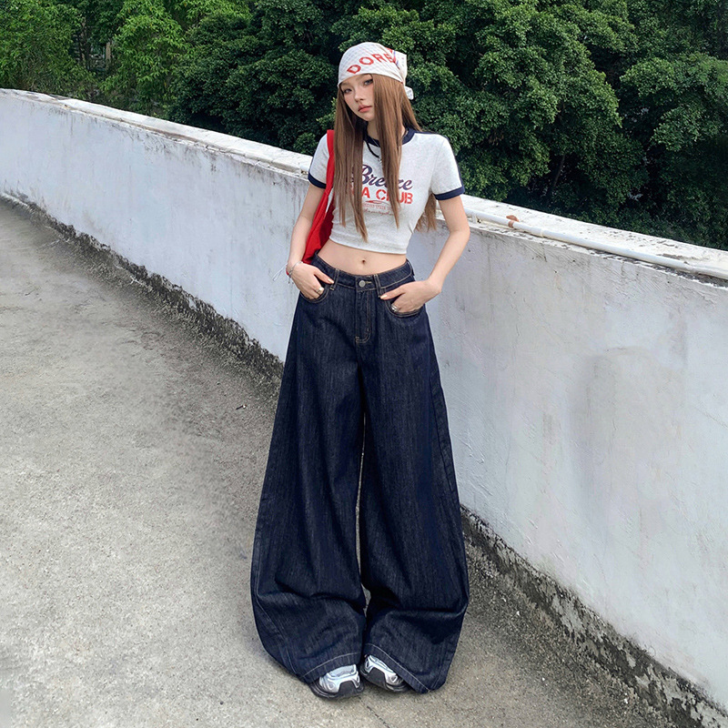 Y2Kファッション 超ワイドデニムパンツ ロング丈