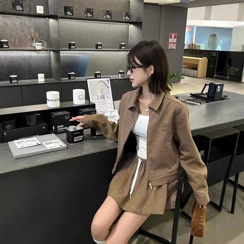 Y2Kファッション 千鳥格チェックセットアップ上下