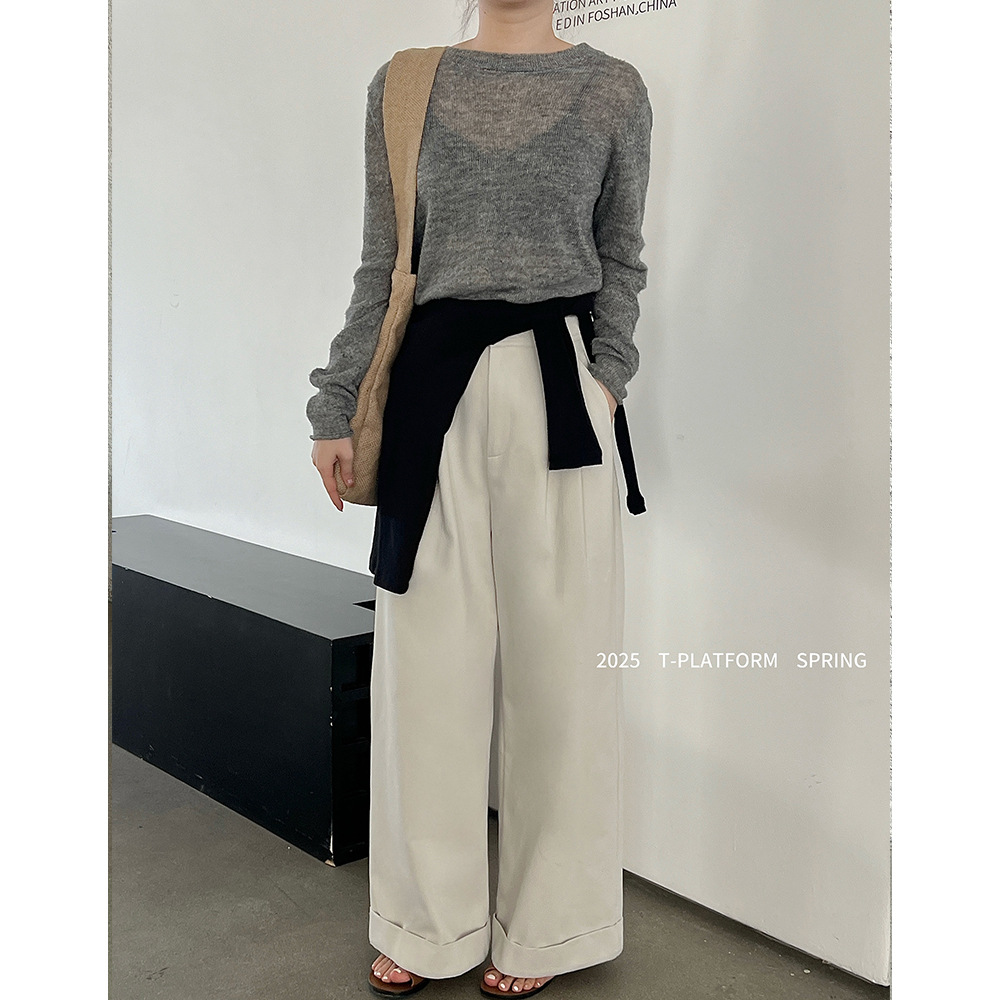 Y2Kファッション ワイドシルエット奶奶パンツ 美脚ストレート
