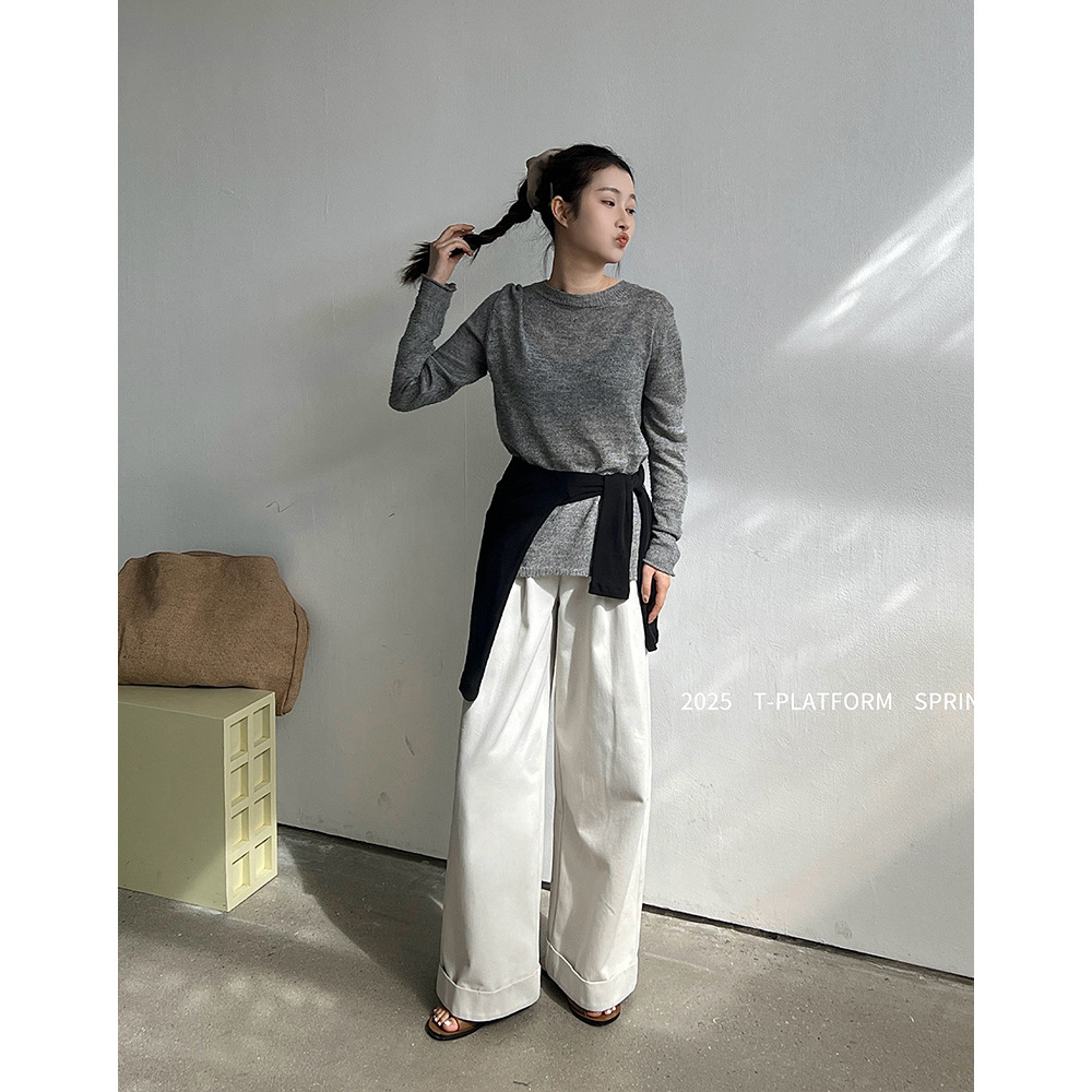 Y2Kファッション ワイドシルエット奶奶パンツ 美脚ストレート