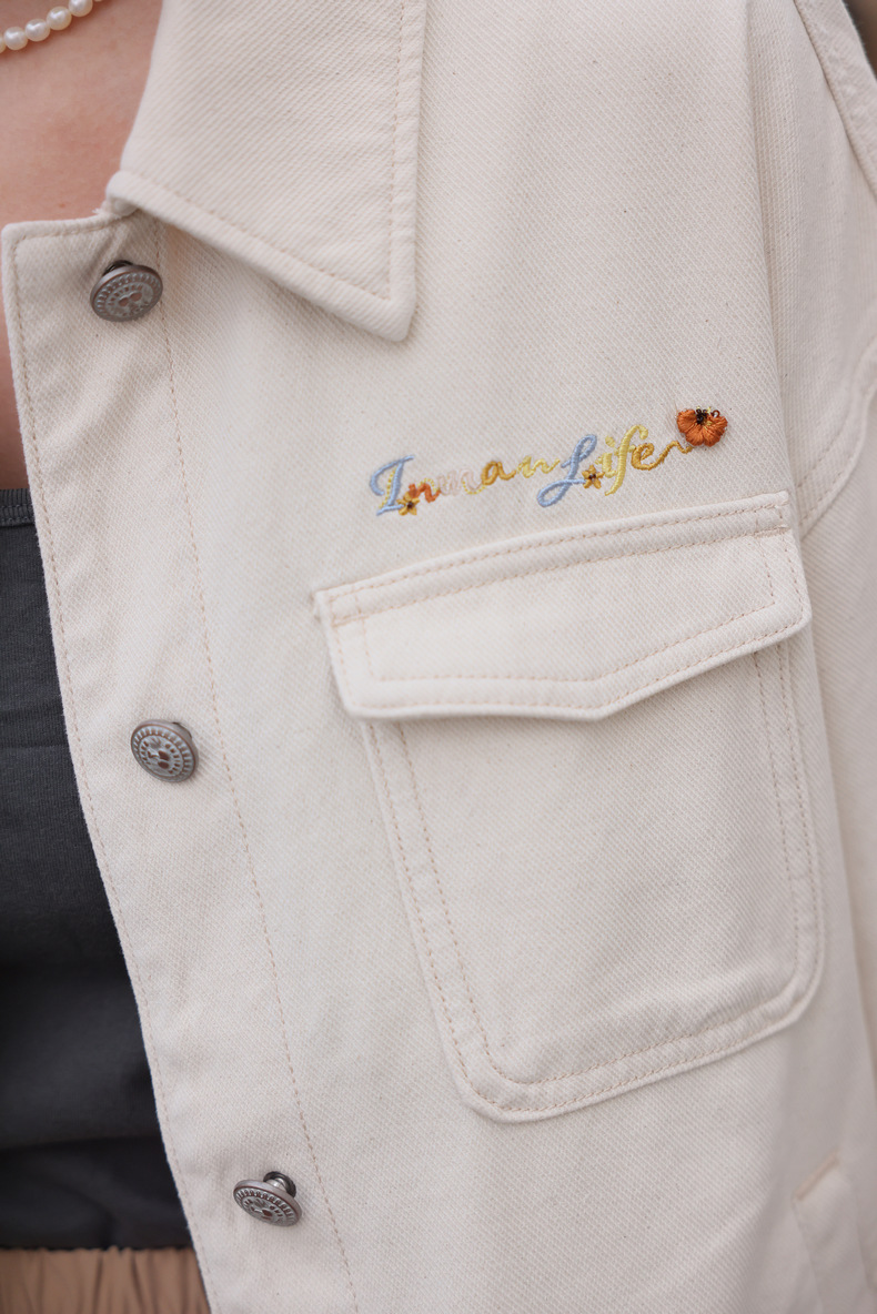 Y2Kファッション ゆるシルエット刺繍入りデニムジャケット