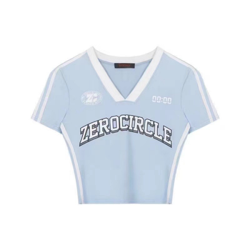 Y2Kファッション レトロスポーティーブイネック半袖トップス