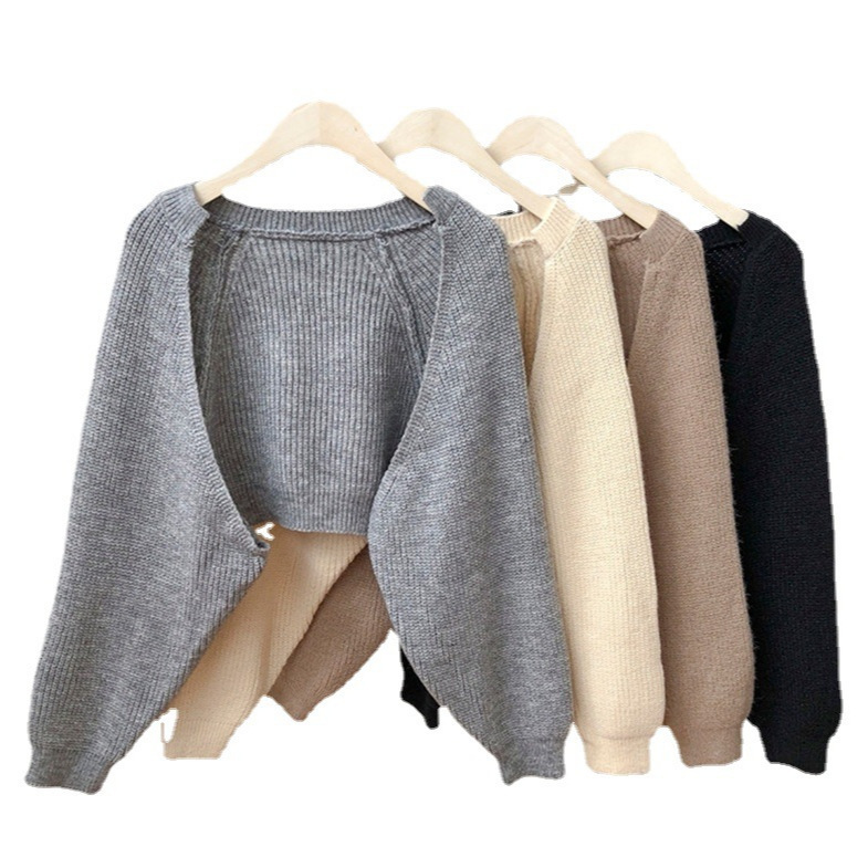 Y2Kファッション ショート丈ゆったり編みカーディガン
