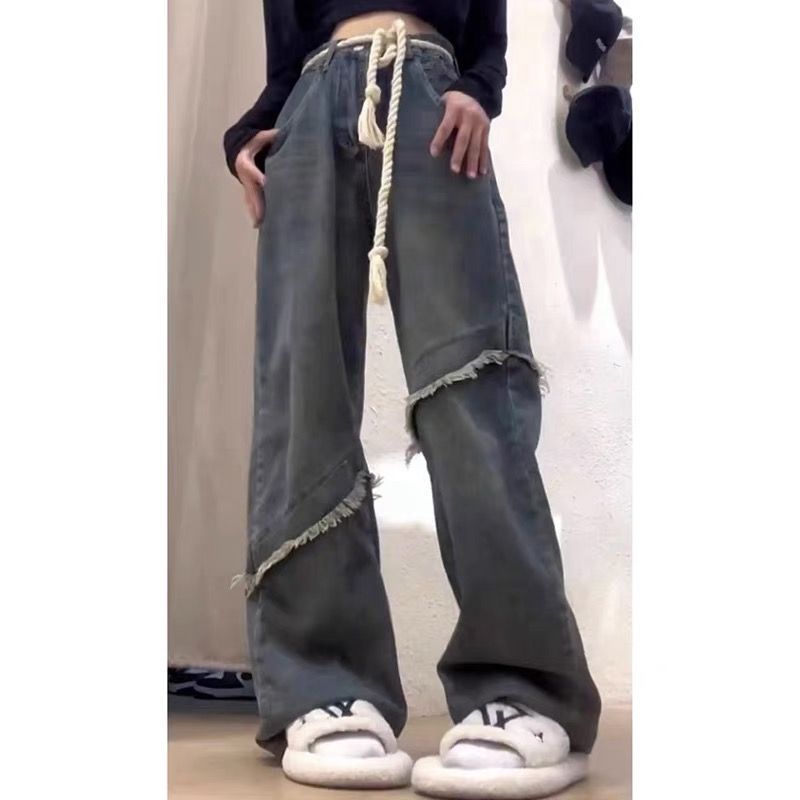 Y2Kファッション 斜めカットデニム紐ベルト