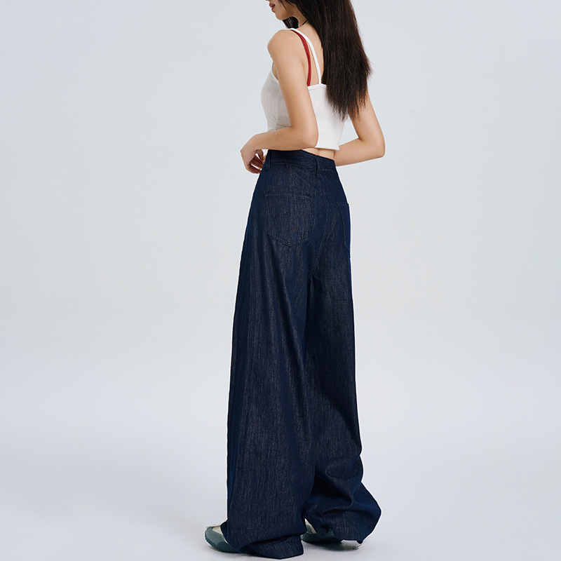 Y2Kファッション ハイウエスト薄手ワイドデニムパンツ