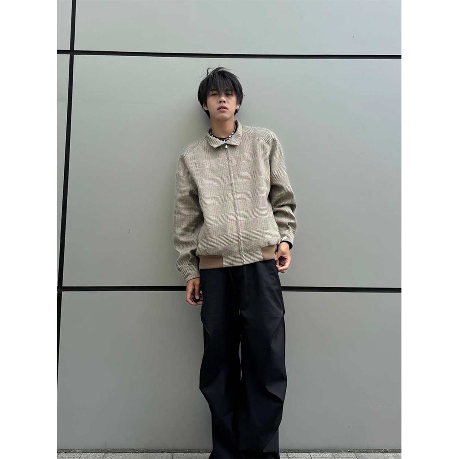 Y2Kファッション 千鳥格子ハリントンジャケット