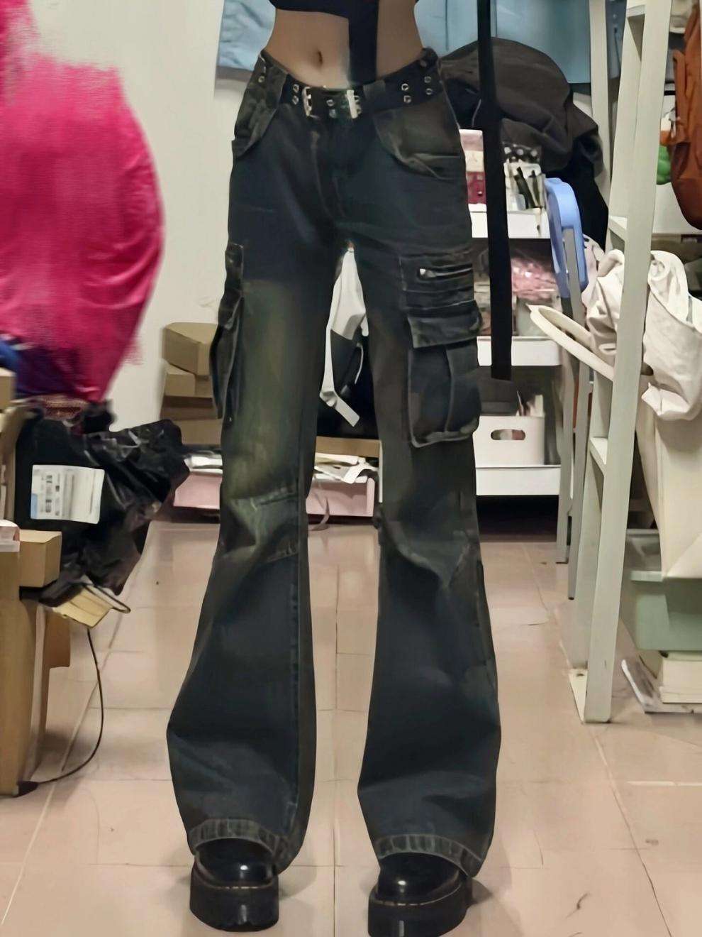 Y2Kファッション ローライズカーゴフレアパンツ