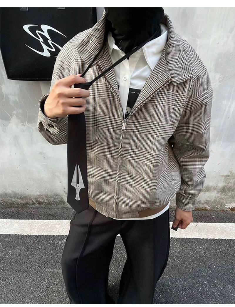 Y2Kファッション レトロ千鳥格子ハリントンジャケット