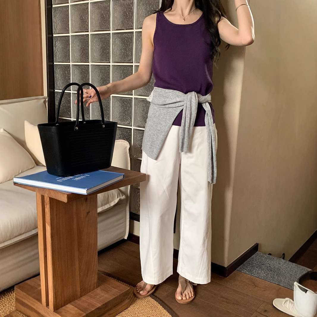 Y2Kファッション ハイウエストストレートワイドパンツ