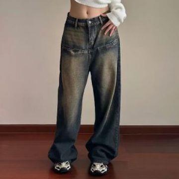 Y2Kファッション 古着風ワイドデニムパンツ