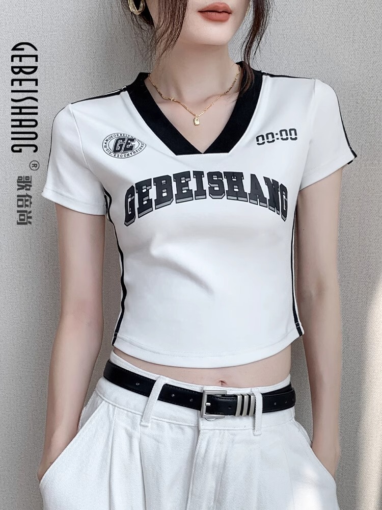 Y2Kファッション ロゴプリント細身クロップド半袖Tシャツ