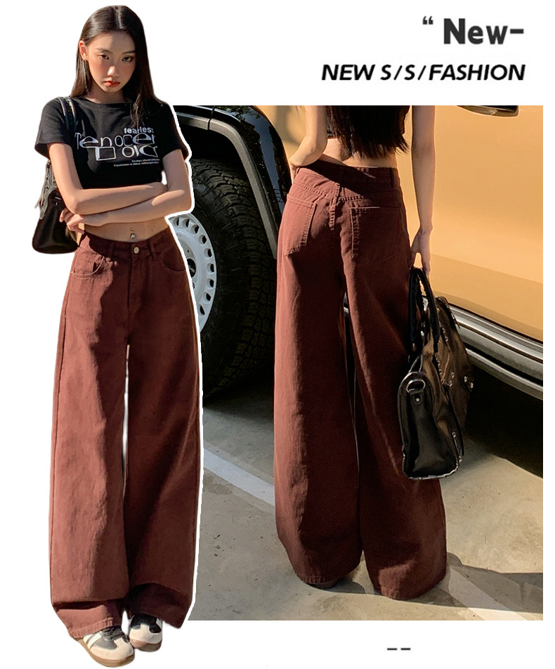 Y2Kファッション ハイウエストワイドデニムパンツ