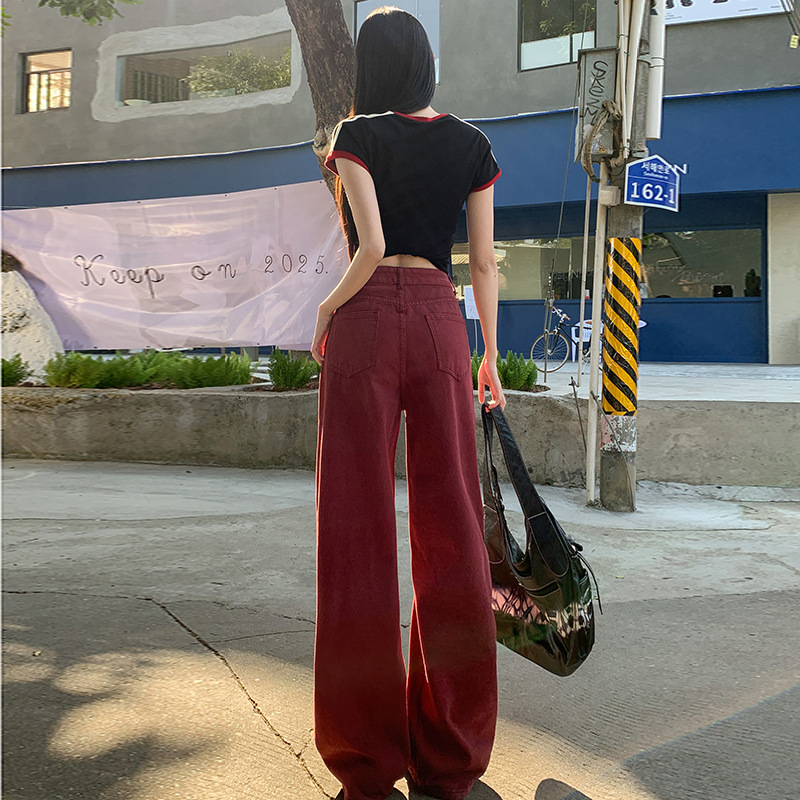 Y2Kファッション ハイウエストワイドデニムパンツ