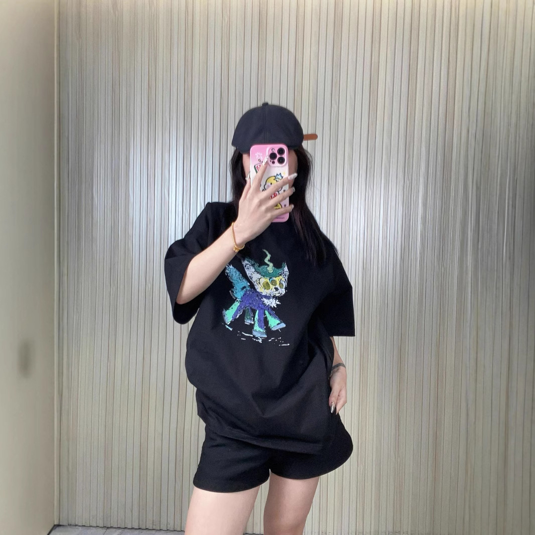 Y2Kファッション クマ柄プリントゆったり半袖Tシャツ