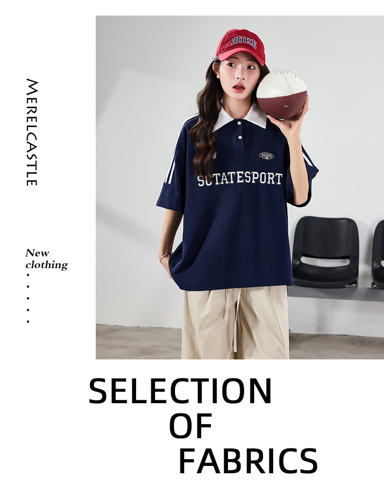 Y2Kファッション オーバーサイズカレッジ風ポロシャツ