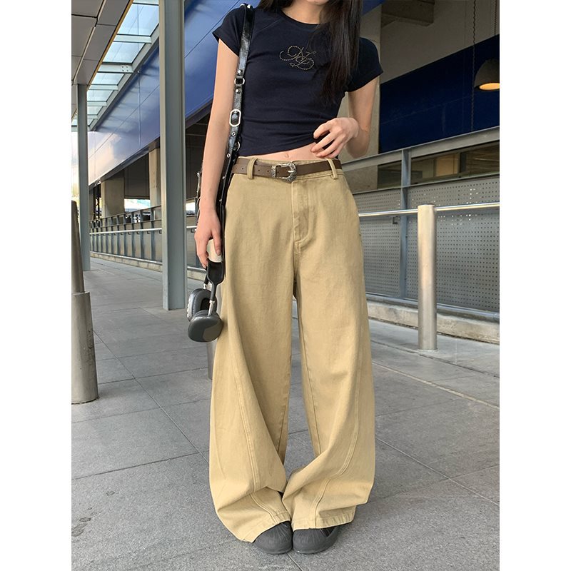 Y2Kファッション ハイウエストワイドデニムパンツ