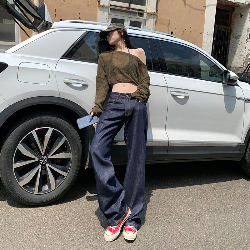 Y2Kファッション ハイウエストストレートデニムパンツ