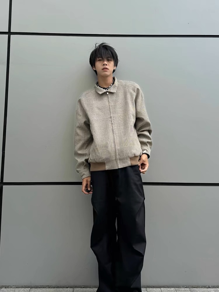 Y2Kファッション レトロ千鳥格子ハリントンジャケット